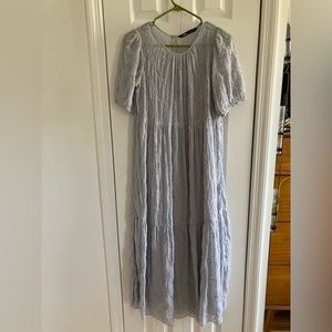 Zara Sheer Eyelet Tiered Peasant Dress Puff Sleeves maxi